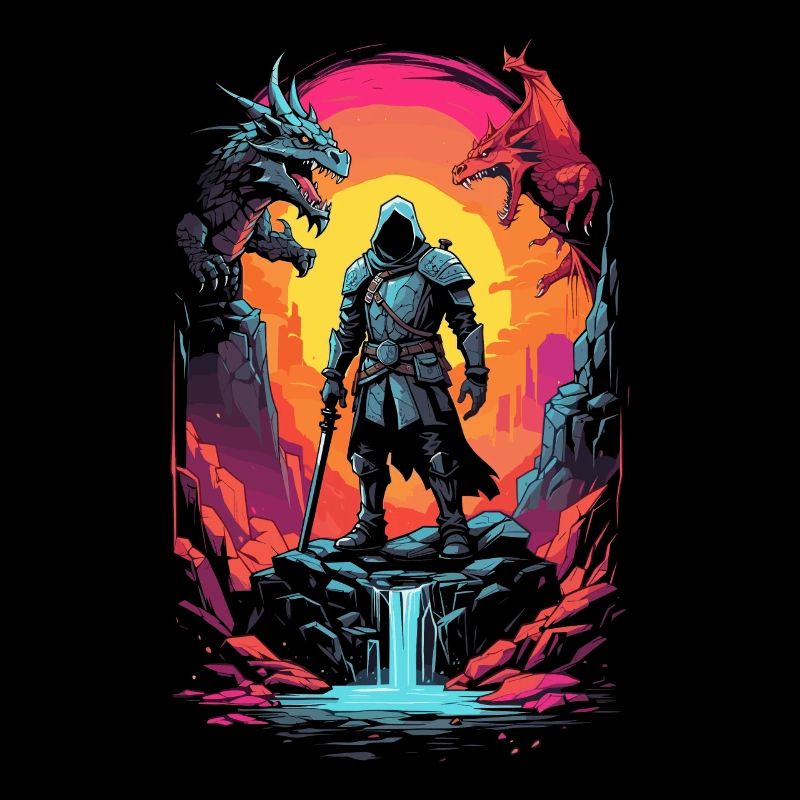 Krieger im Dungeon mit Drachen