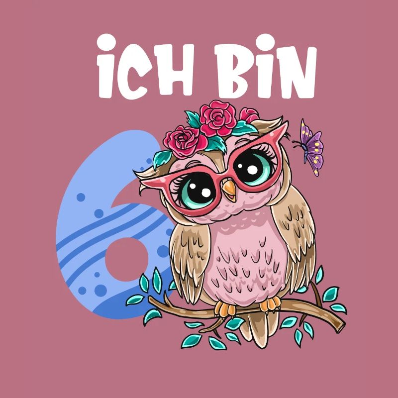 Ich Bin 6 Süße Eule Pink Blumen Mädchen Geburtstag