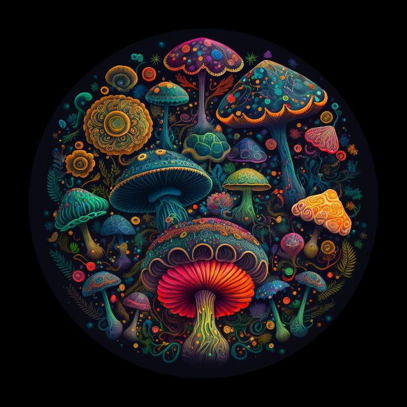 Magic mushrooms, mandala style, forestcore