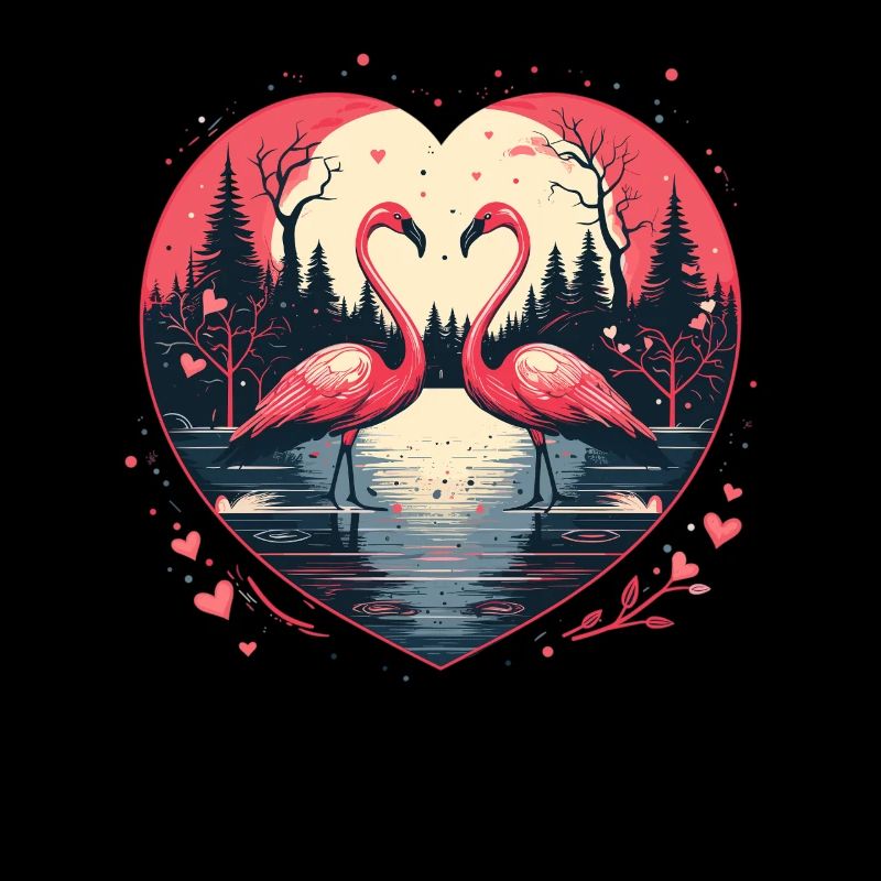 Flamants roses en forme de cœur