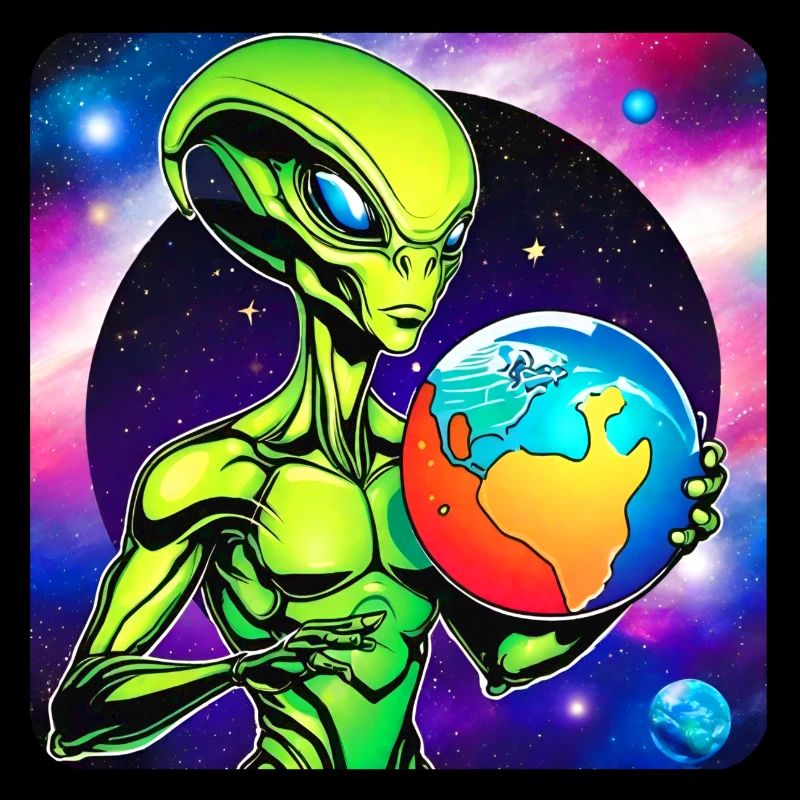 Cool alien with planet in his hands