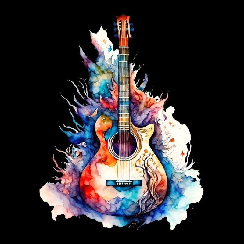 Une belle guitare musicale peinte à l’aquarelle