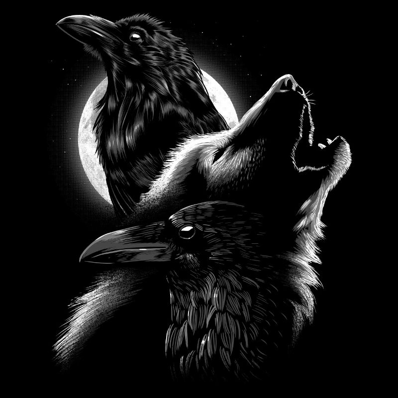 Wolf with crows
