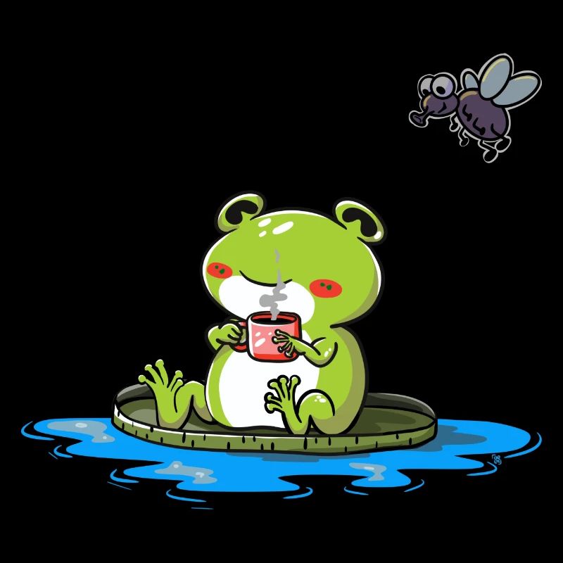 Frosch mit Tasse Kaffee oder Tee