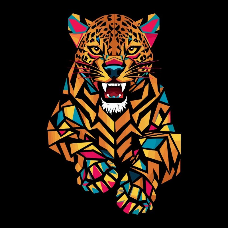 Bunter Geometrischer Jaguar im Sprung