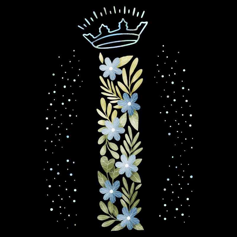 Monogramm Buchstabe I mit Krone, florales Ornament