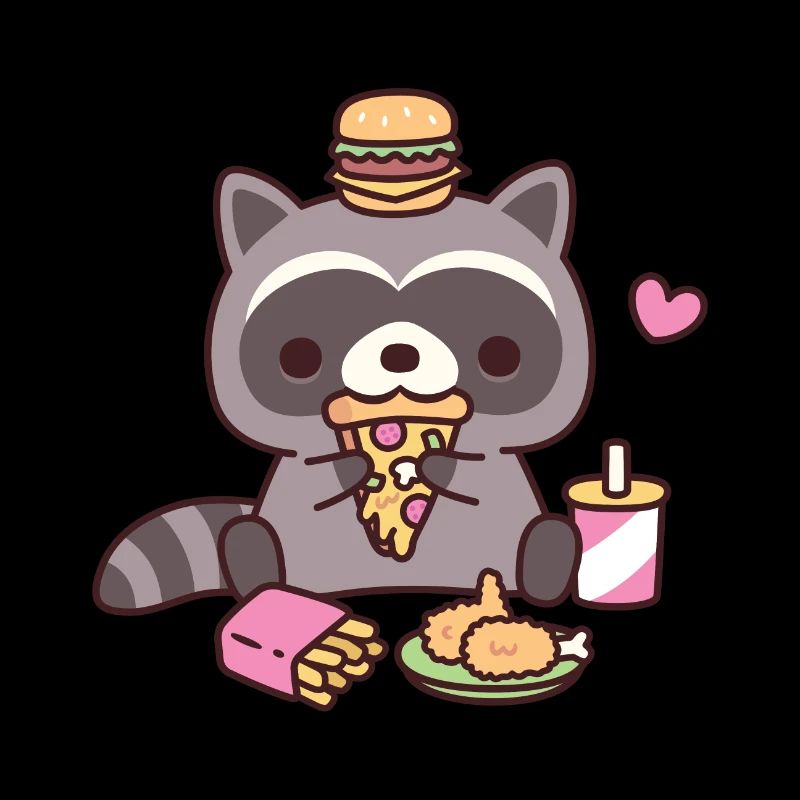 Mignon raton laveur mangeant de la restauration rapide