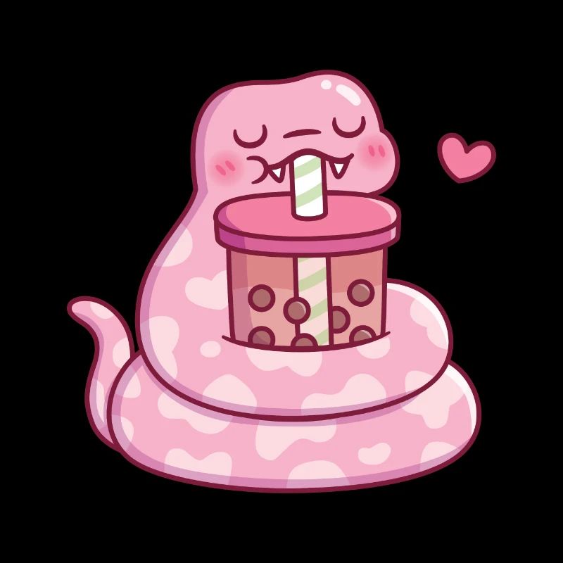Cute Pink Snake Drinking Bubble Tea