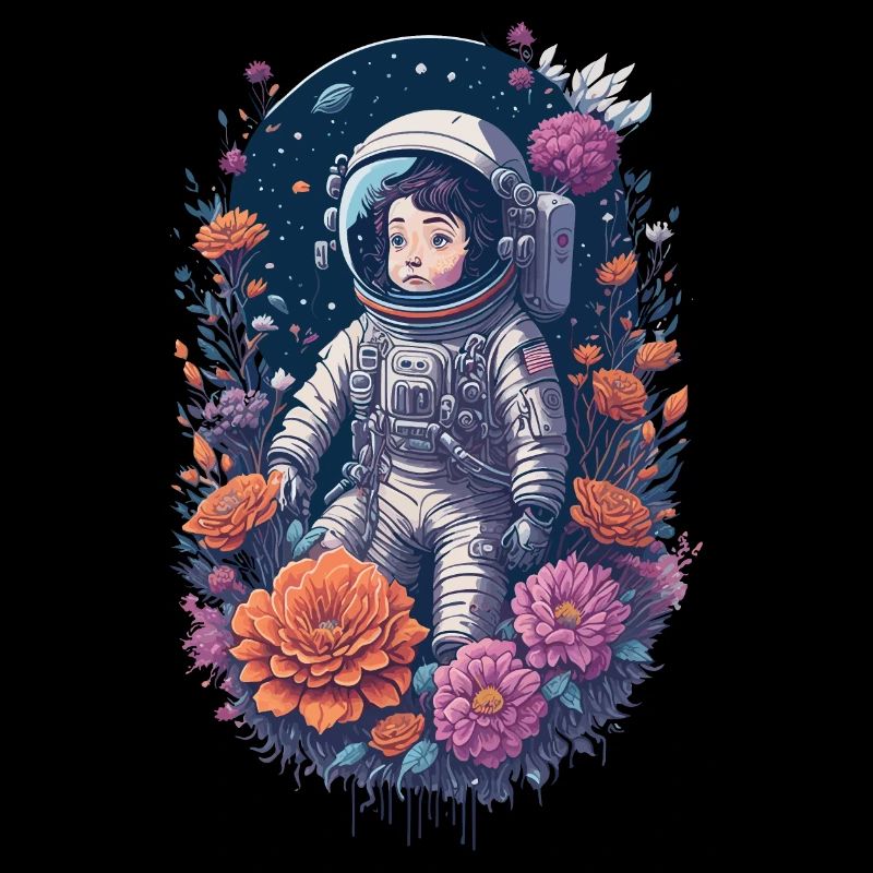 Fille en combinaison spatiale avec illustration de fleurs