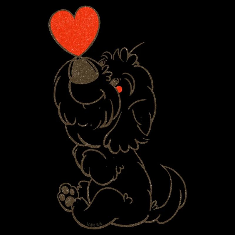 cockapoo Thor with heart brown line drawing