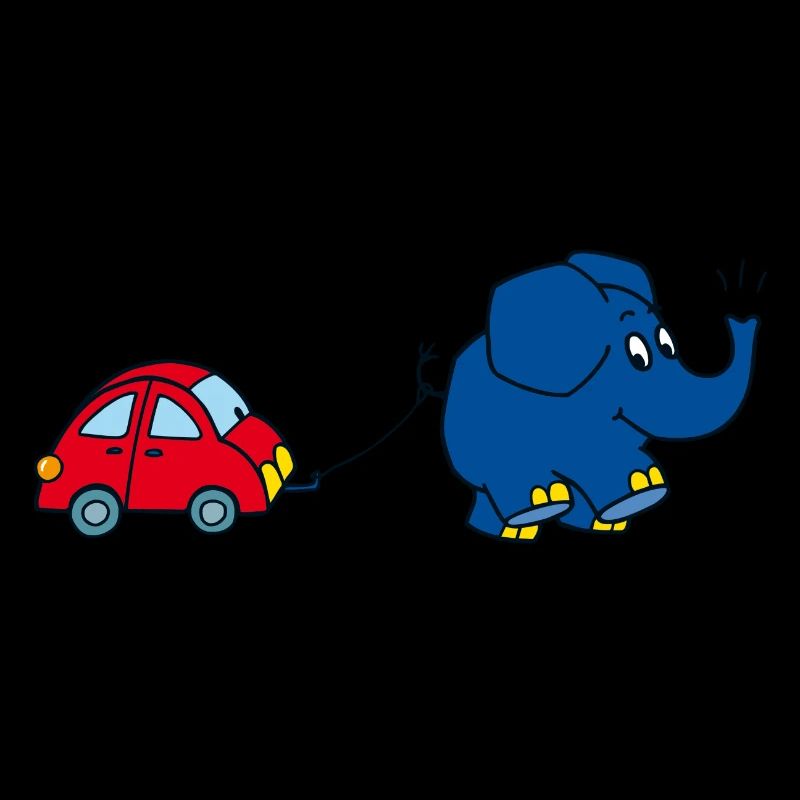 Der Elefant mit rotem Auto