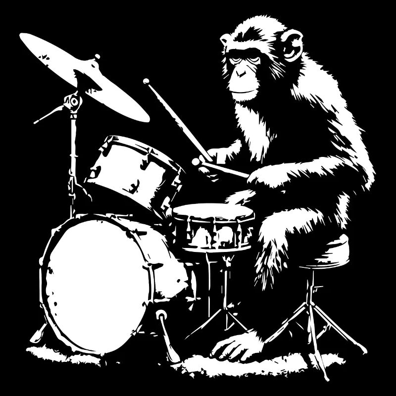 Affe spielt auf Trommeln