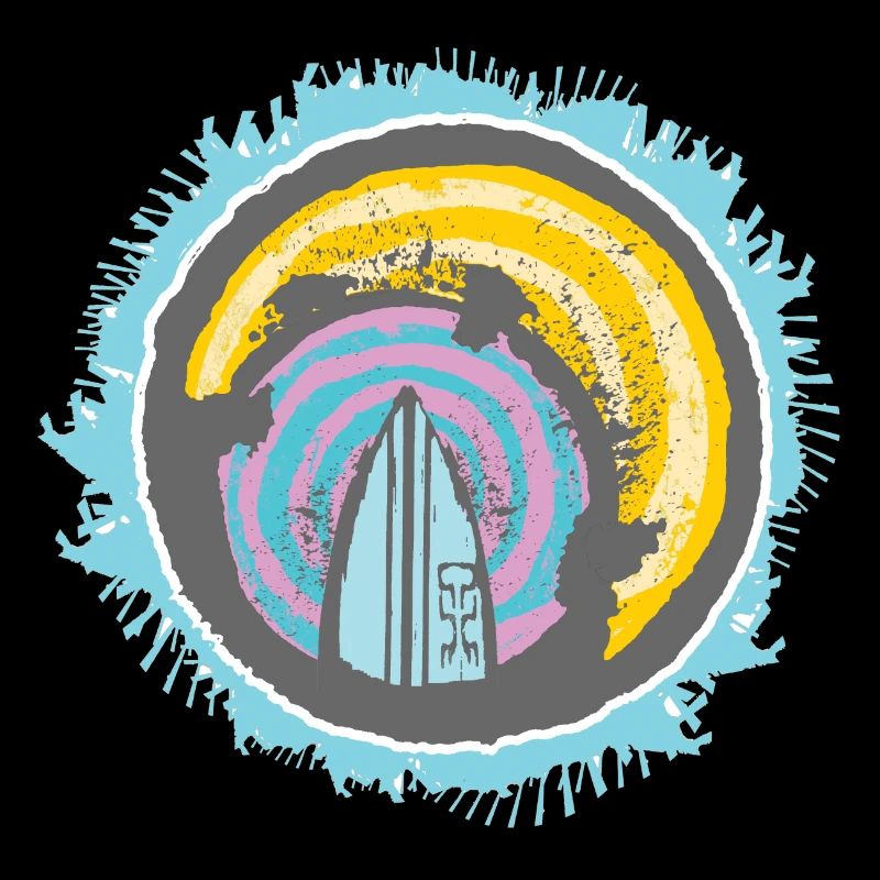 Abstract Surfer Motif on Colored Backdrop