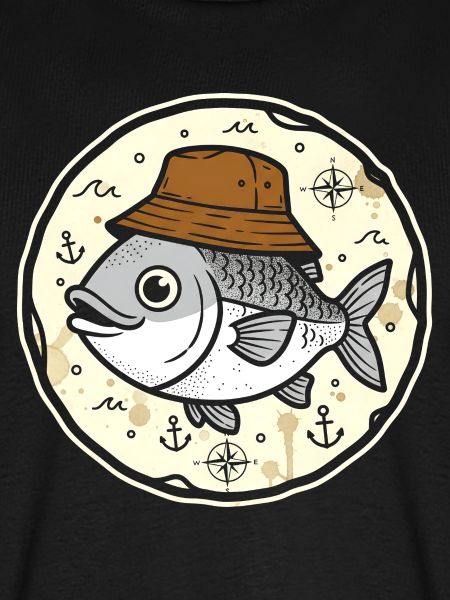Fisch mit Hut im Nautik-Rundlogo