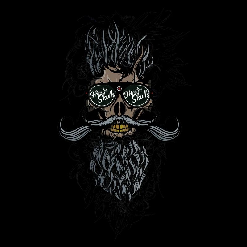 Kopf des Todes Hipster Schädel bärtiger Schnurrbart lunett