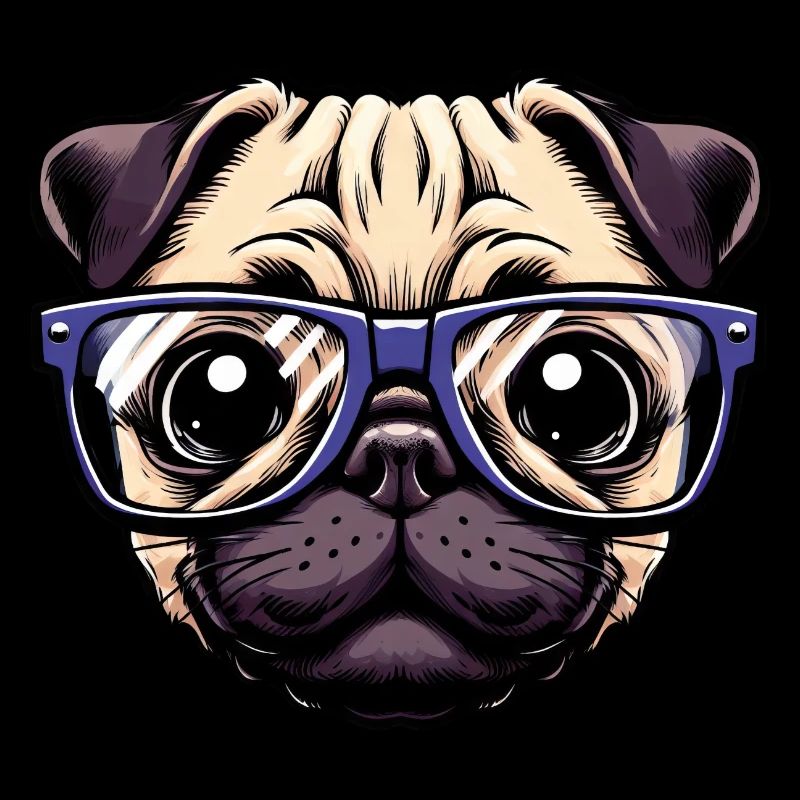Nerdiger Mops mit Brille