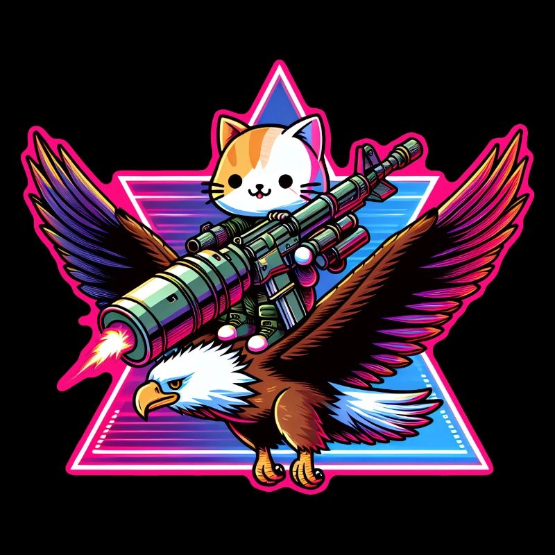 Chat avec bazooka sur un aigle