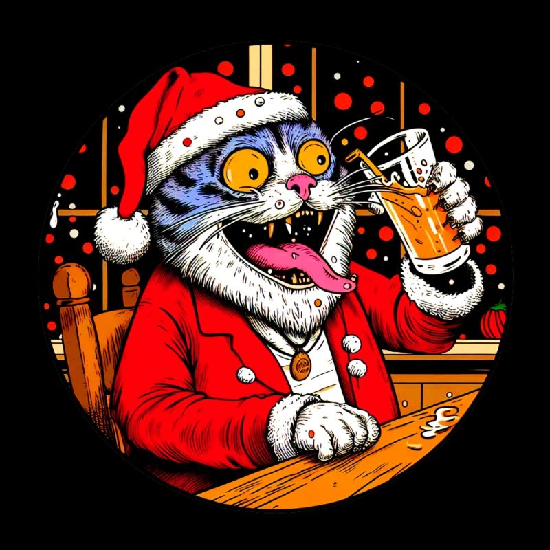 Bier oder Orangensaft trinkende Weihnachts Katze