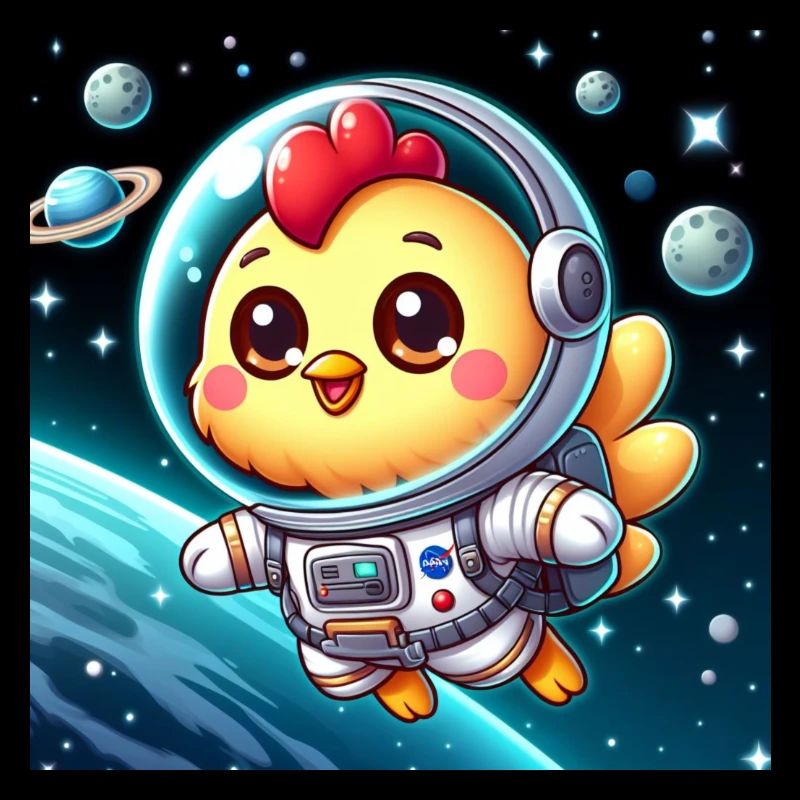 Poussin de l’espace avec costume d’astronaute dans l’espace