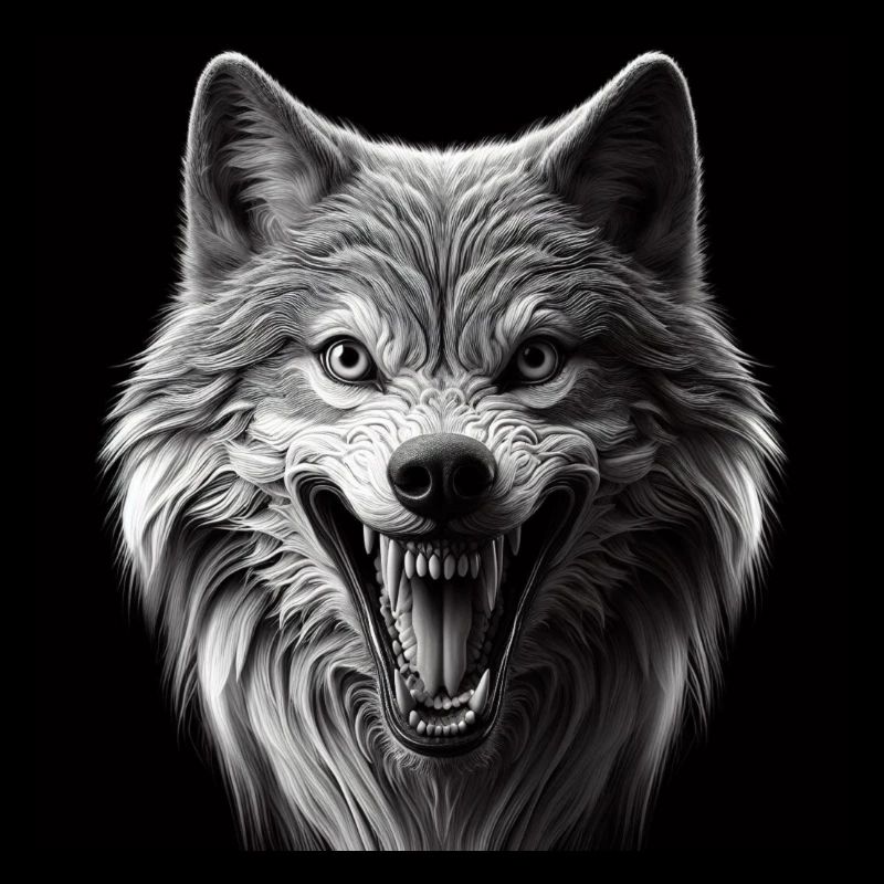 Loup Hyperréalisme 3D Gris sur Noir