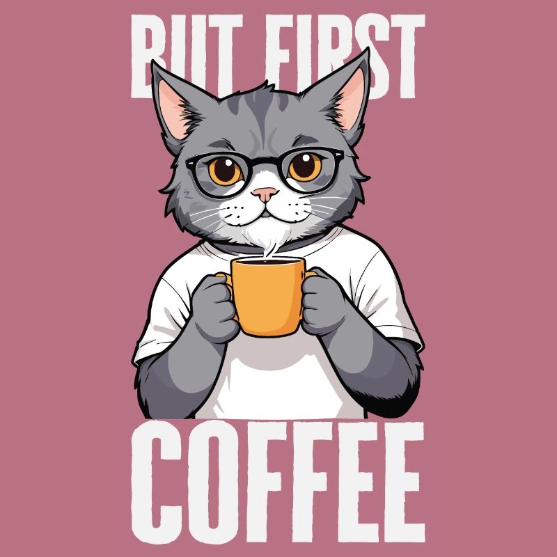 But First Coffee - Coffee Drinking Cat