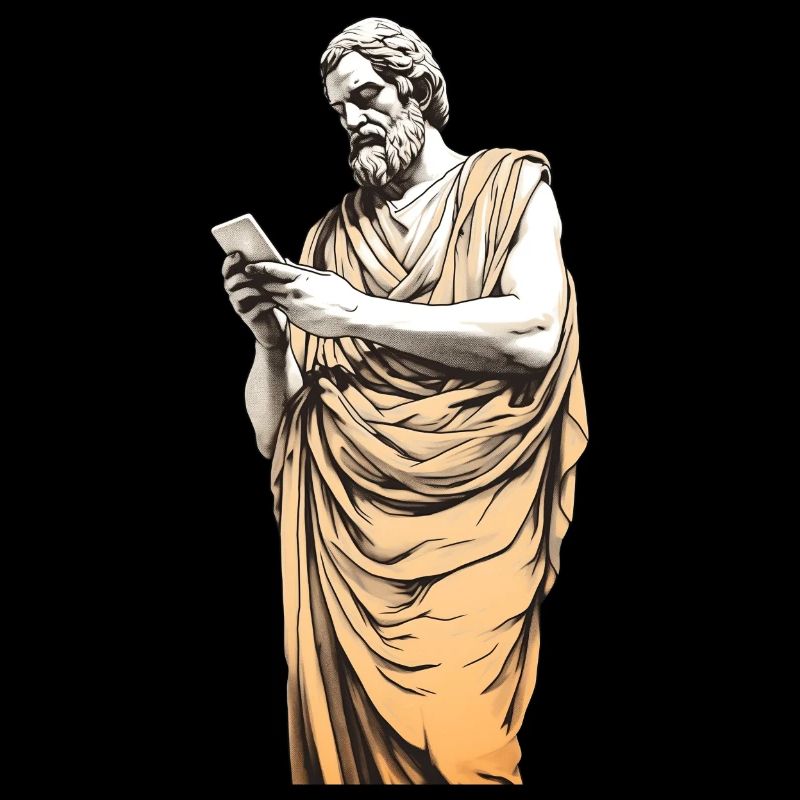 Philosophe grec avec smartphone