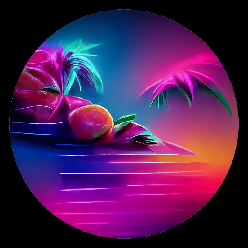 Synthwave illustration with palm trees silhouettes