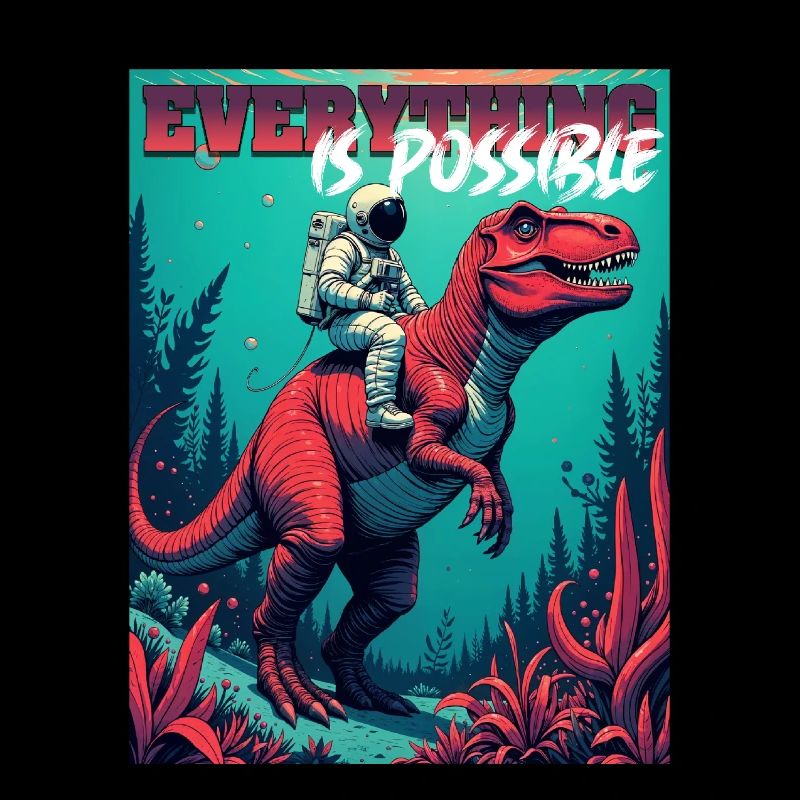Astronaut rides T-Rex – "Everything is Possible"