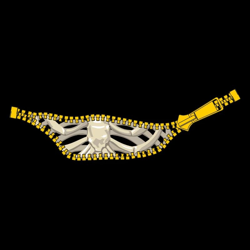Skeleton behind open zipper