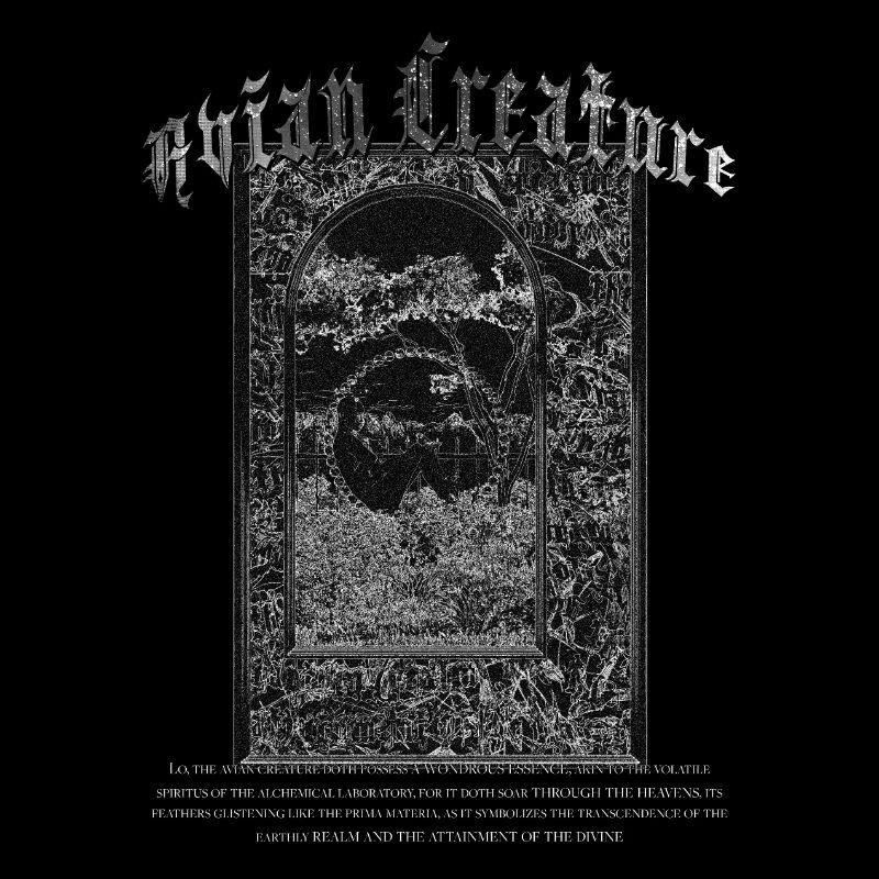 Monochrome "AVIAN CREATURE" gothic typography