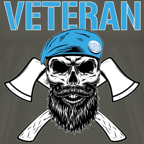 Veteran - Dödskalle med blå basker och yxor - Premium-T-shirt herr