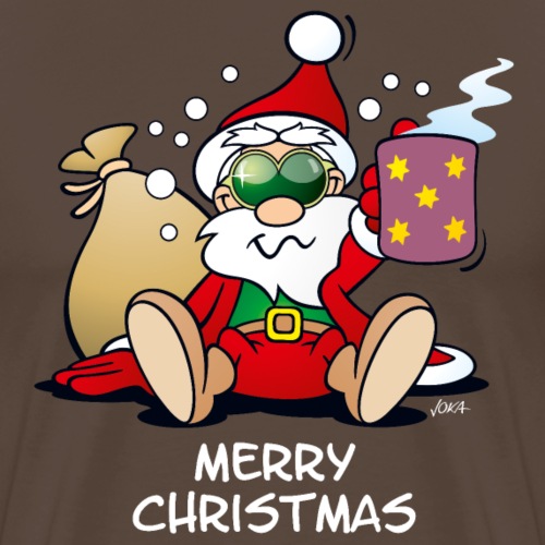 Cartoon Santa Cheers - Nikolaus mit Glühweintasse - Männer Premium T-Shirt