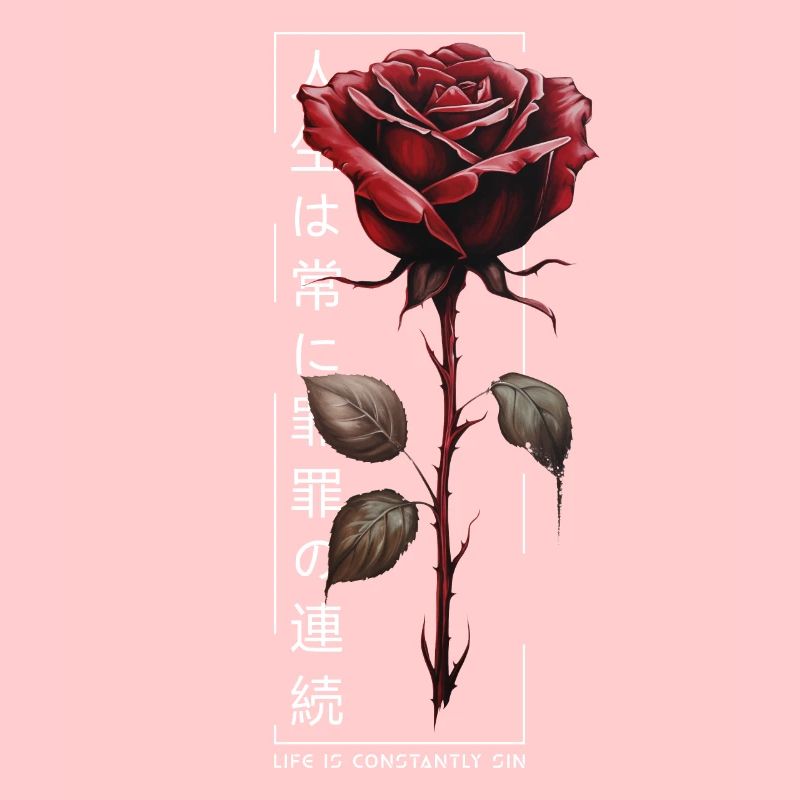 Life Is Constantly Sin Rose Japanese Script