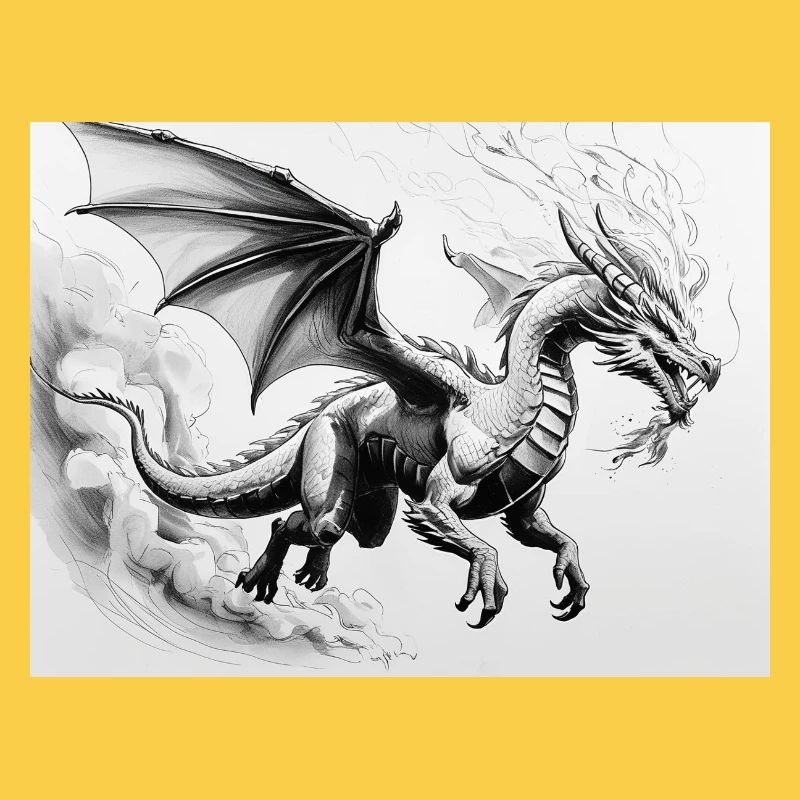 Dragon déterminé avec des ailes de feu