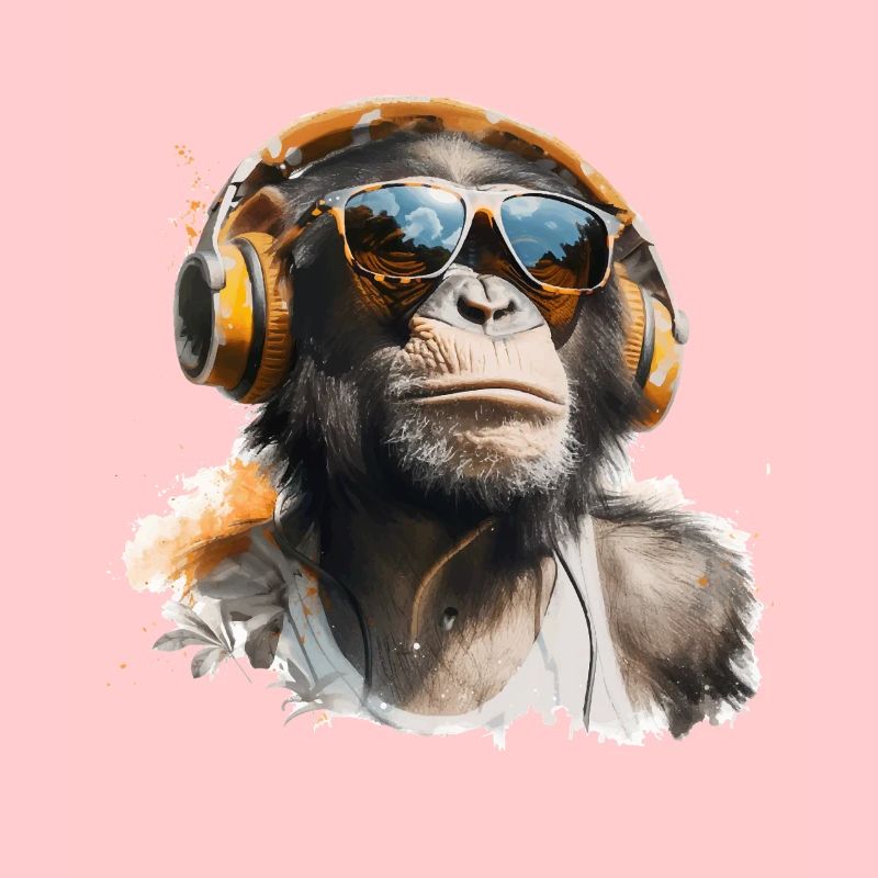 Affe mit Kopfhörern und Sonnenbrille