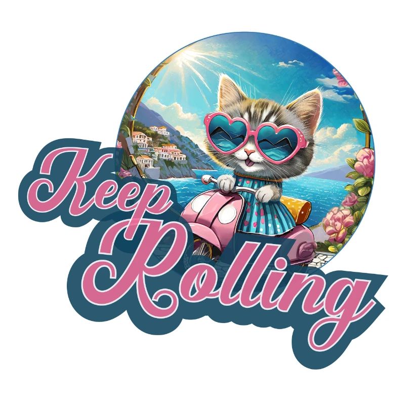 Katze Roller Comic cat motorroller Keep rolling