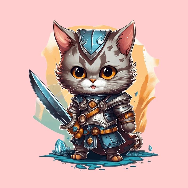 Chat en équipement de chevalier avec épée longue, AI Gen