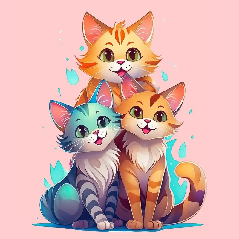 Three cute, playful cats
