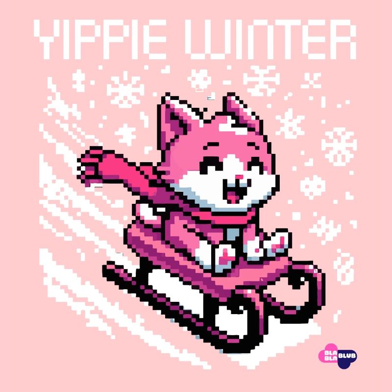 WITZIGE SCHLITTEN WINTER KATZE RETRO PIXELART