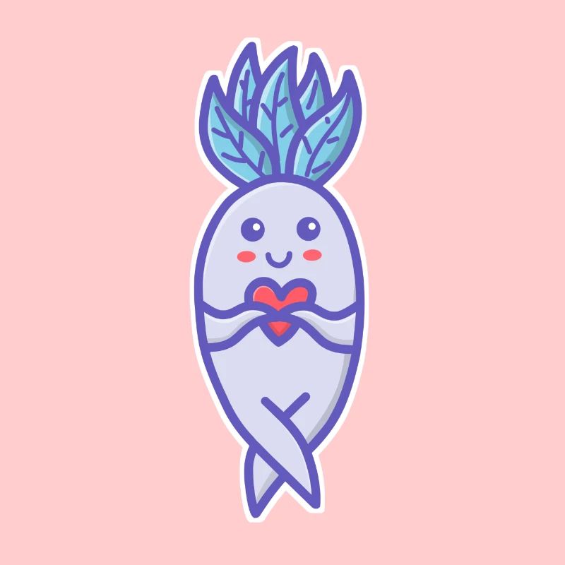 Nette Mandrake Mandragora, die ein rotes Herz hält