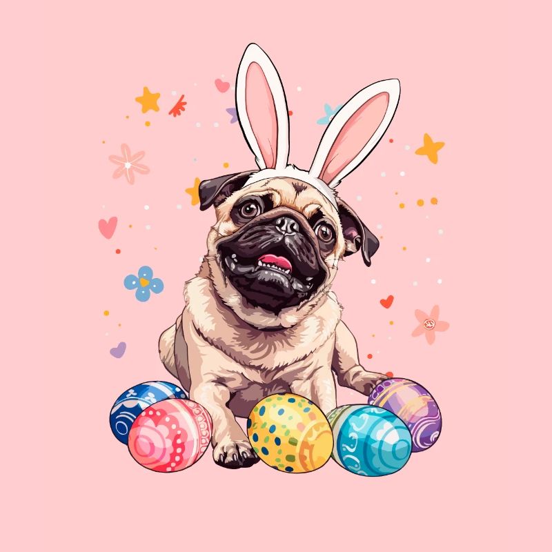 Pug easter eggs Hunting easter day