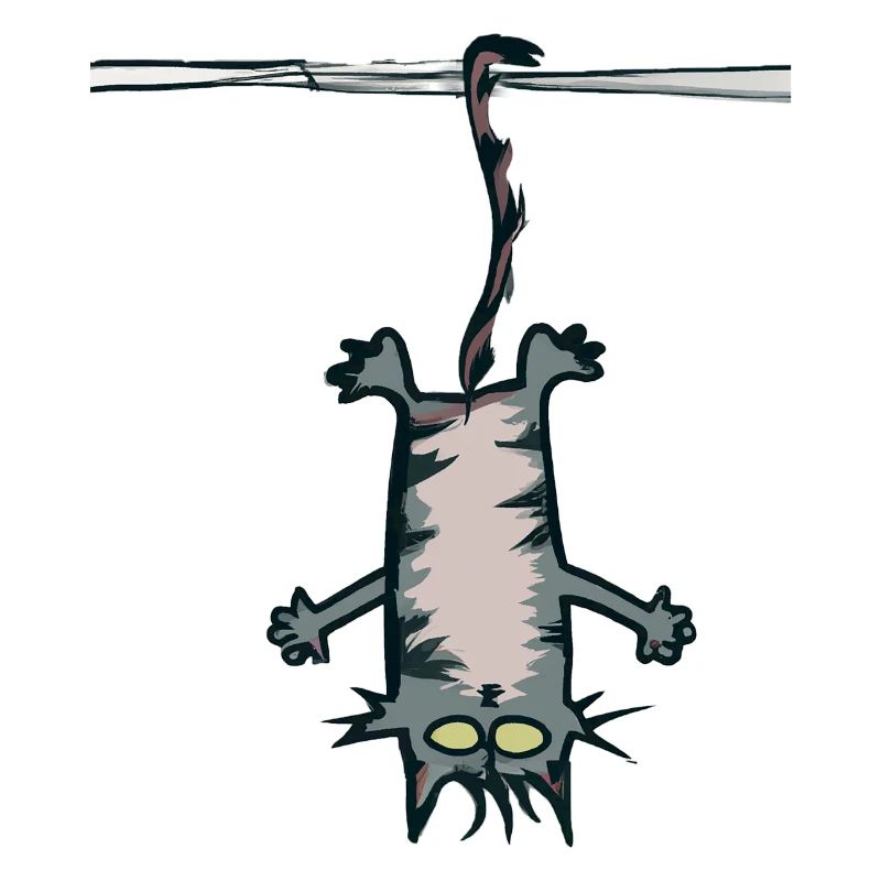 Cat hangs upside down on the branch of a tree - Comic