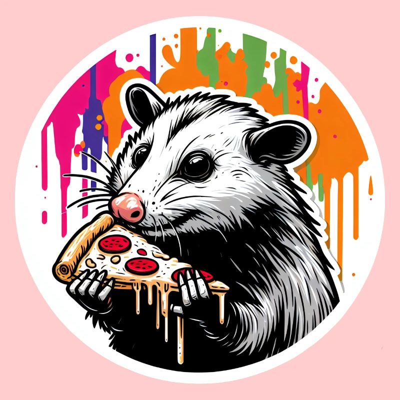 Opossum Eats Slice Pizza Colorful Splash Circle