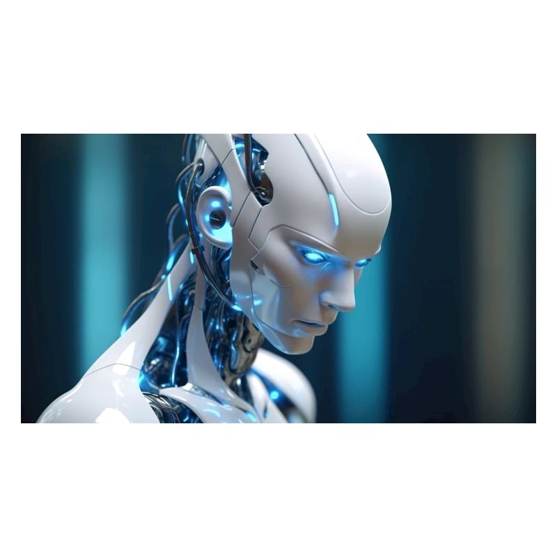 Futuristic robot with blue eyes