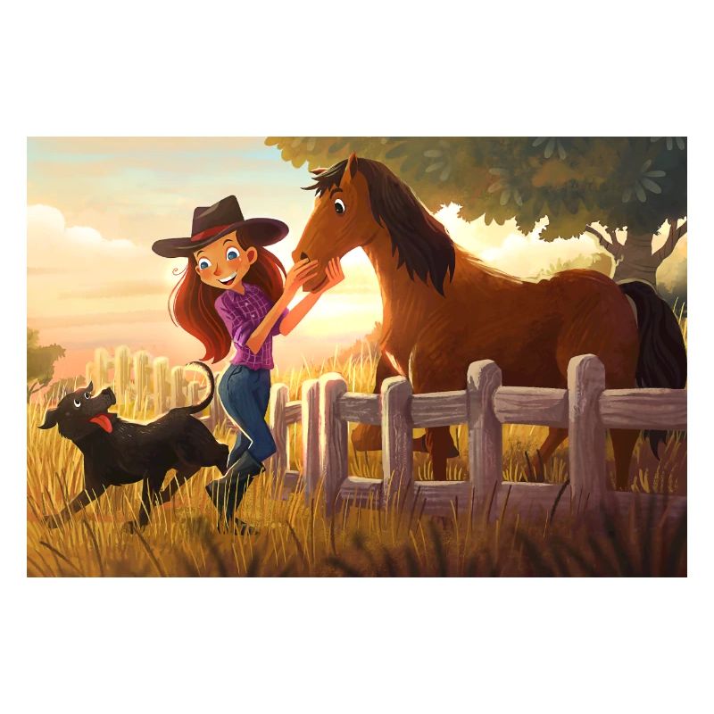 Kuhmädchen mit Pferd und Hund =