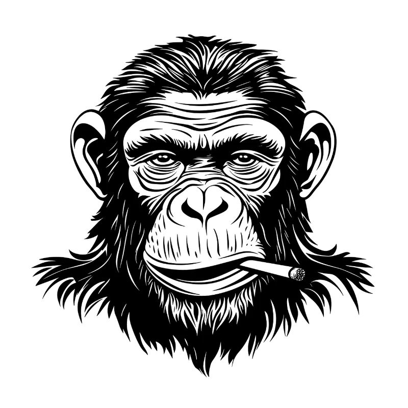 Singe cool avec cigare - Singe vectoriel noir et blanc