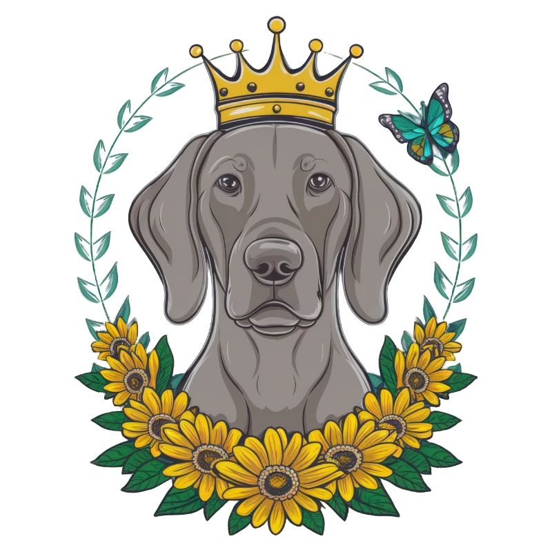 Weimaraner con corona e graziose rose