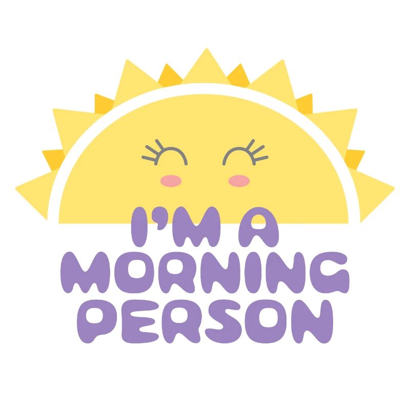 Fröhliche Sonne mit der Inschrift Ich bin ein Morgenmensch