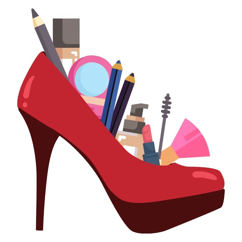 High heel filled with make-up and makeup