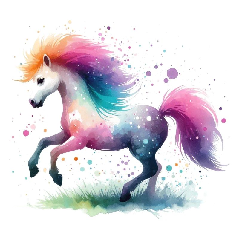 Petit poney aquarelle colorée